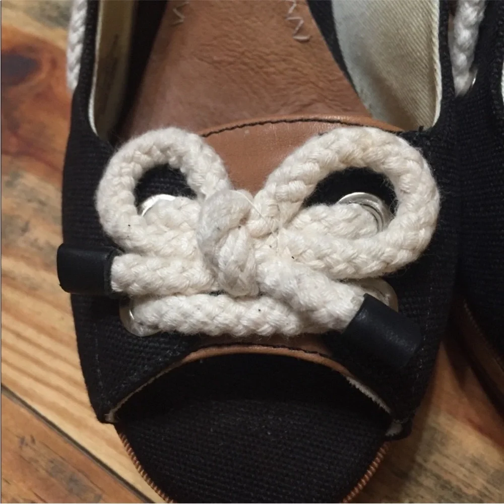 Sperry Top Sider Southport Cork Wedges - Nautical Bow Slingback in Black & White